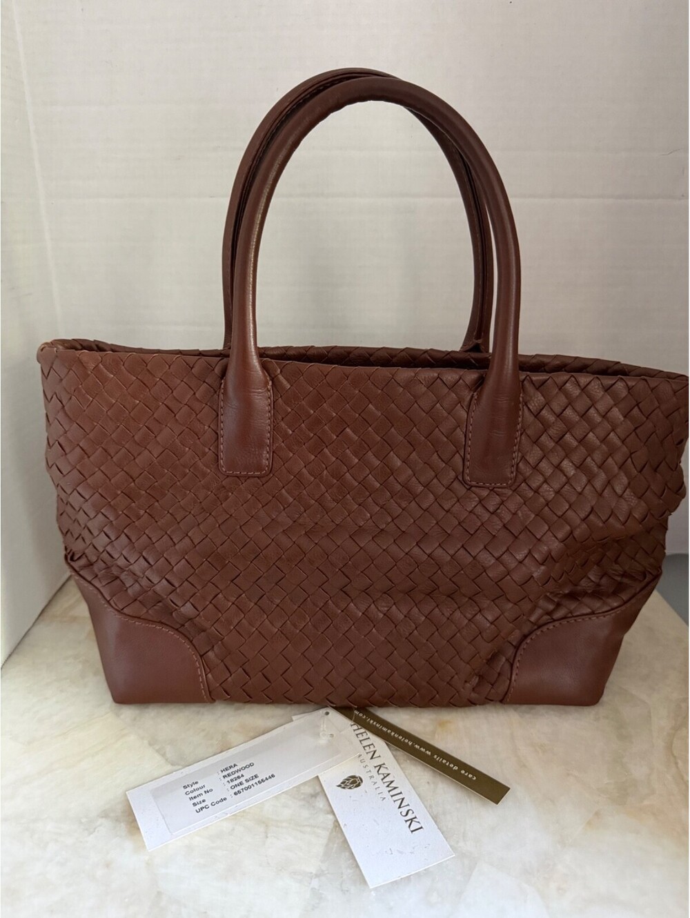 NWT Helen Kaminski Hera Leather Handbag - Redwood - Woven Design
